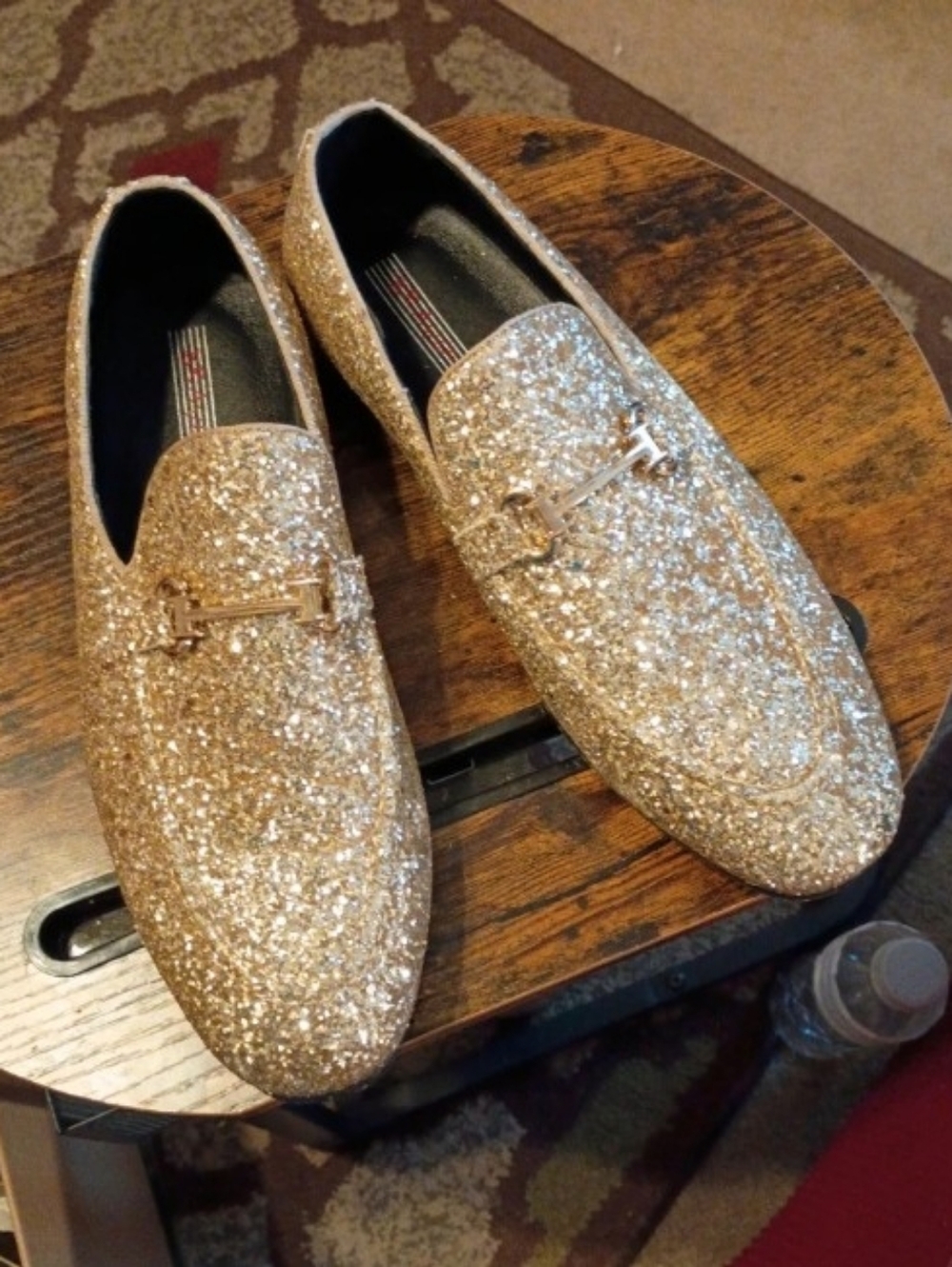 Bravo! Men's Glitter Slip-On Loafers in Gold - Elegant Dress Loafers